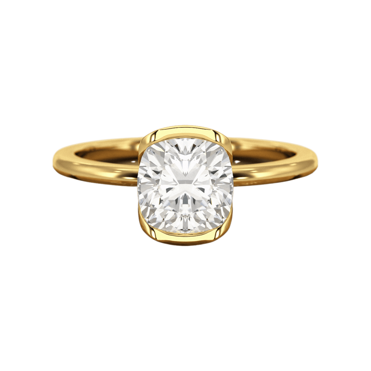 2 Carat Cushion Cut Diamond Half Bezel Set Engagement Ring - Evara Jewelry LLC