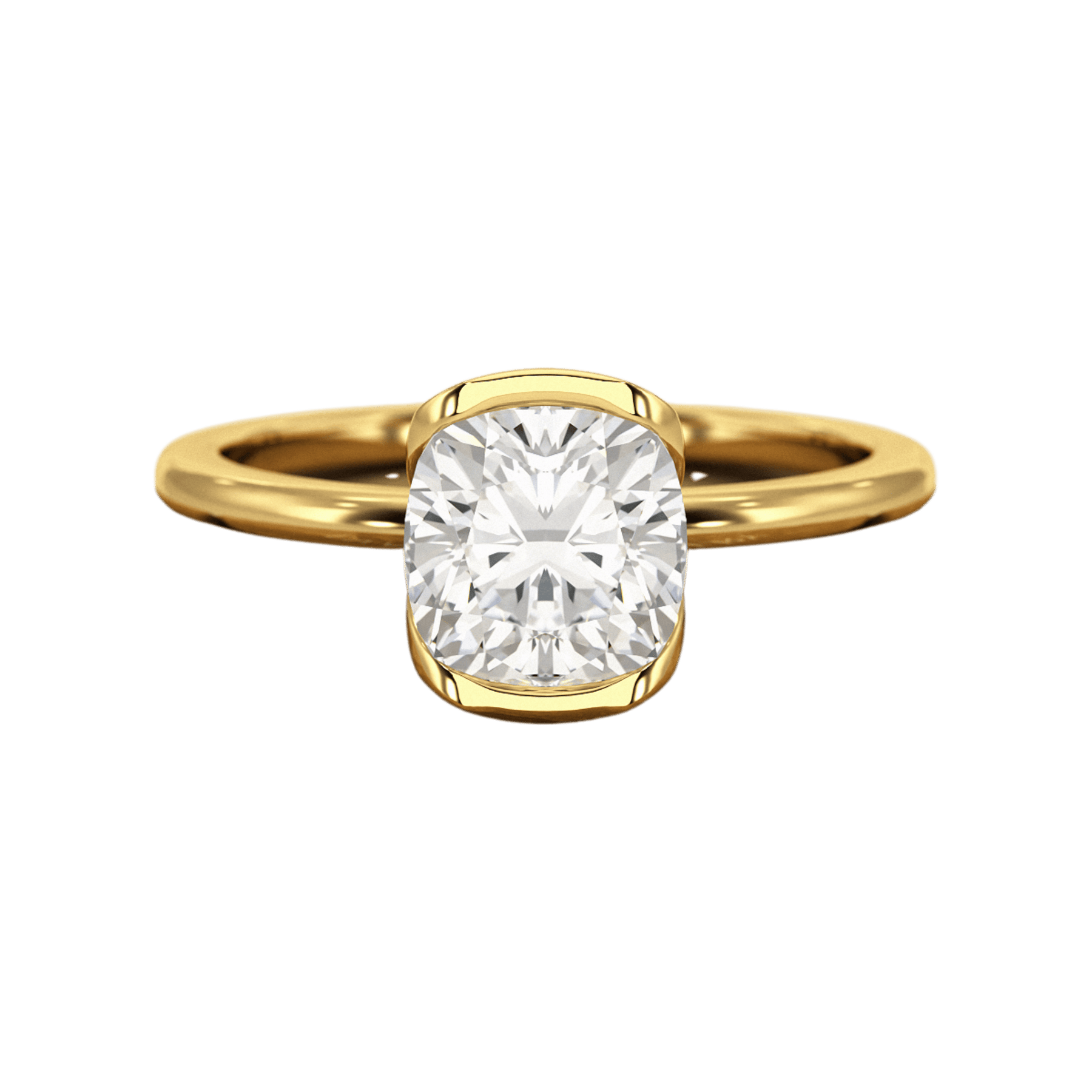 2 Carat Cushion Cut Diamond Half Bezel Set Engagement Ring - Evara Jewelry LLC