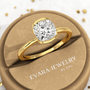 2 Carat Cushion Cut Diamond Half Bezel Set Engagement Ring - Evara Jewelry LLC
