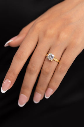 2 Carat Cushion Cut Lab Grown Diamond Twin Band Engagement Ring - Evara Jewelry LLC