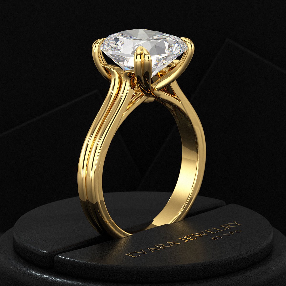 2 Carat Cushion Cut Lab Grown Diamond Twin Band Engagement Ring - Evara Jewelry LLC