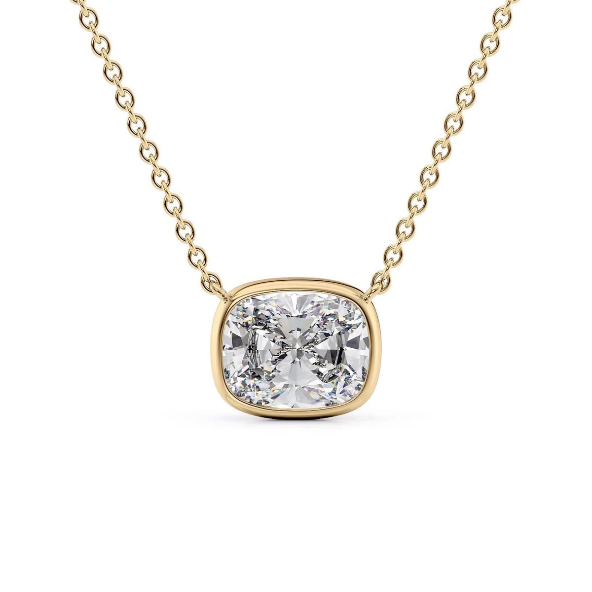 2 Carat Elongated Cushion Cut Diamond Bezel Pendant Necklace - Evara Jewelry LLC