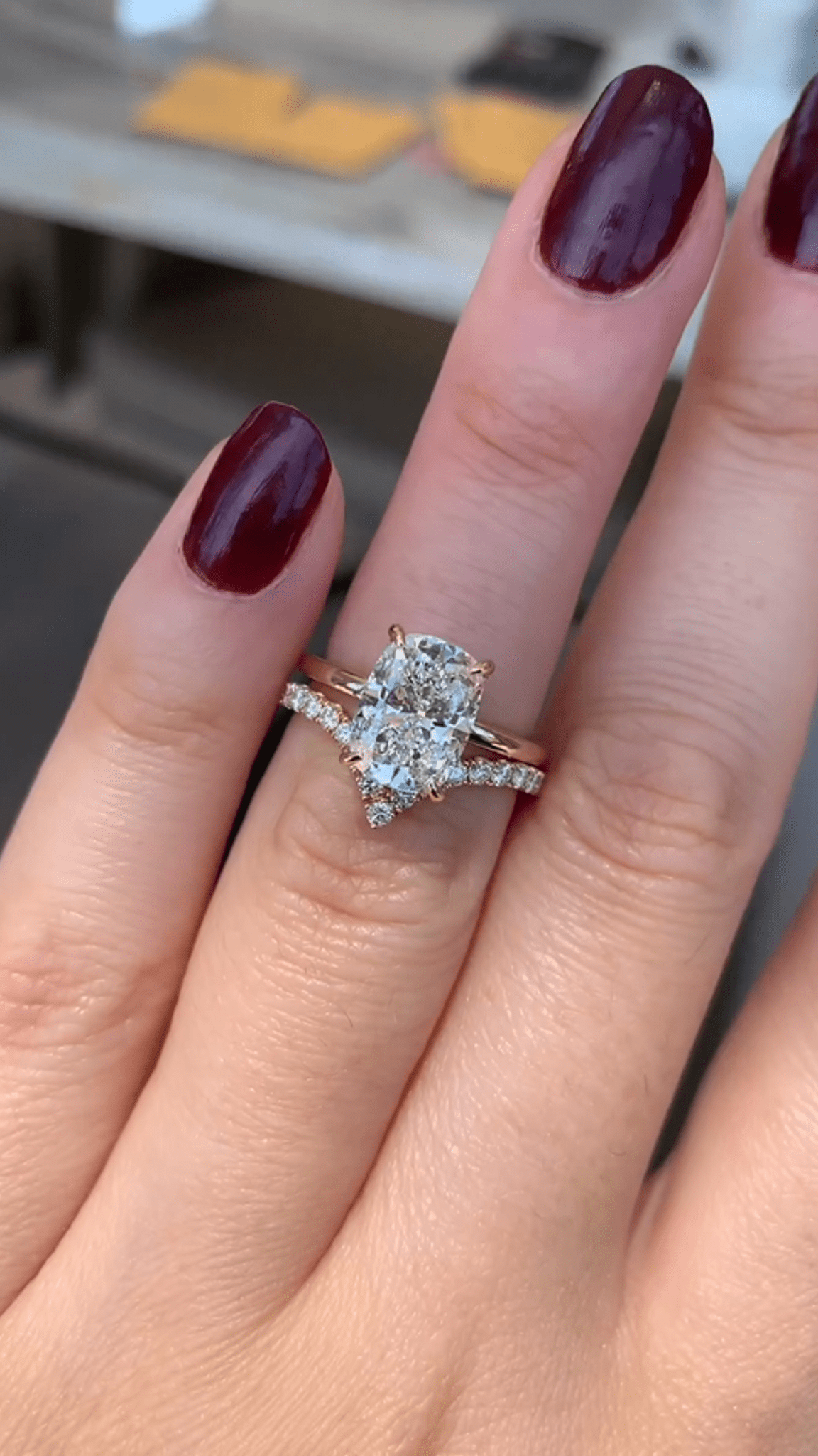 2 Carat Elongated Cushion Cut Two Tone Wedding Ring - Evara Jewelry LLC