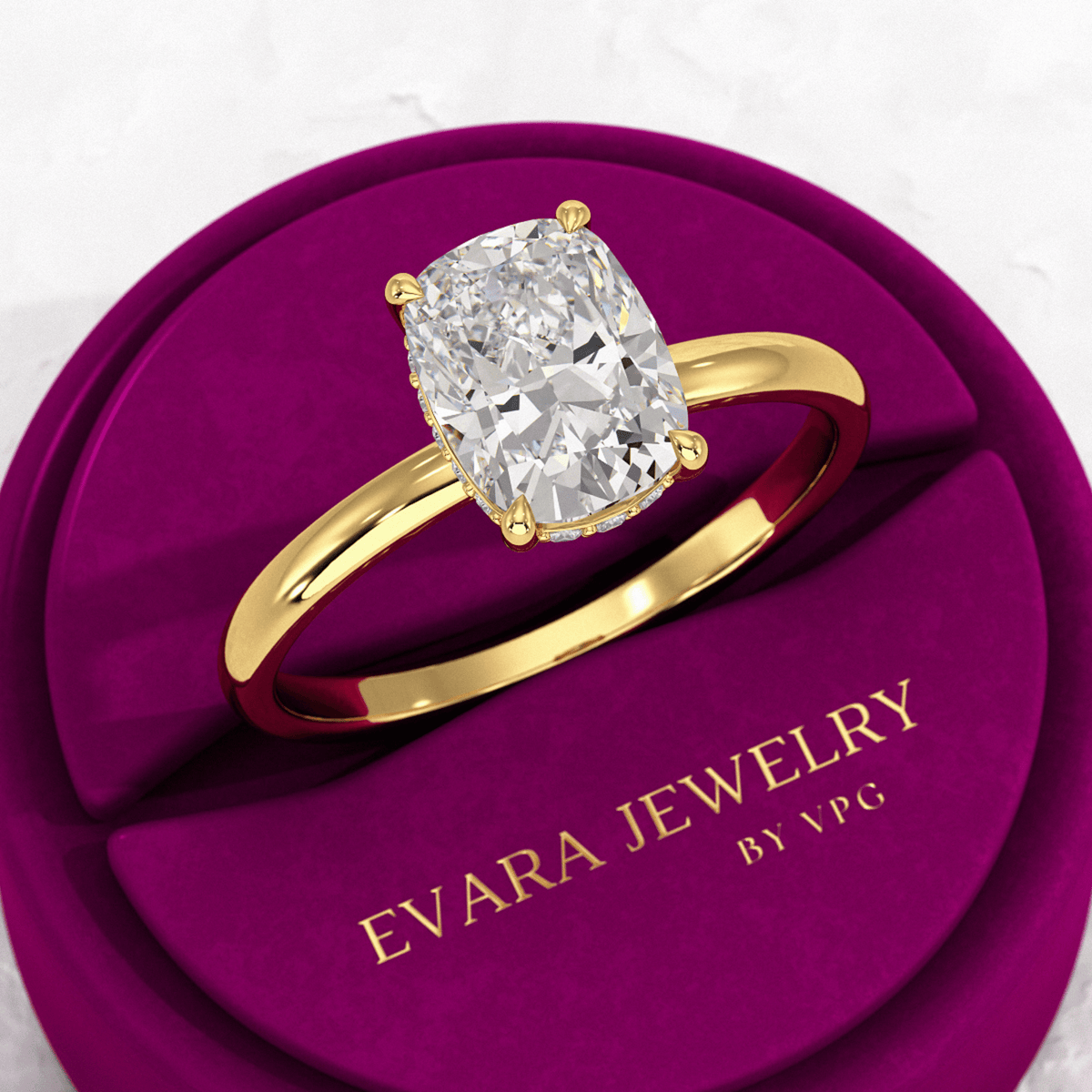 2 Carat Elongated Cushion Diamond Engagement Ring - Evara Jewelry LLC