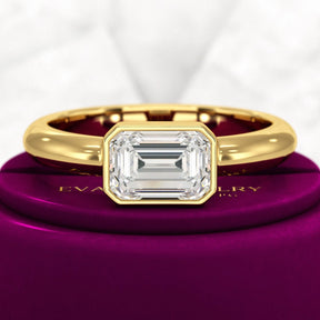 2 Carat Emerald Cut Bezel Set Lab Grown Diamond Solitaire Ring - Evara Jewelry LLC