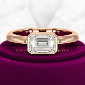 2 Carat Emerald Cut Bezel Set Lab Grown Diamond Solitaire Ring - Evara Jewelry LLC