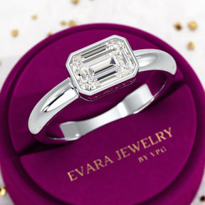 2 Carat Emerald Cut Bezel Set Lab Grown Diamond Solitaire Ring - Evara Jewelry LLC