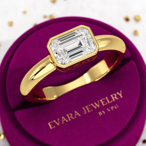 2 Carat Emerald Cut Bezel Set Lab Grown Diamond Solitaire Ring - Evara Jewelry LLC