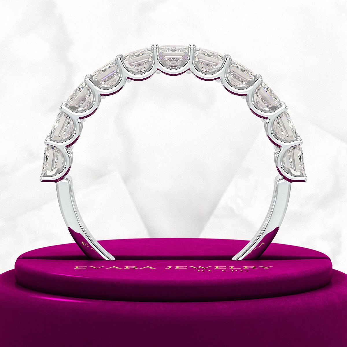 2 Carat Emerald Cut Diamond Narrowed Half Eternity Wedding Band - Evara Jewelry LLC