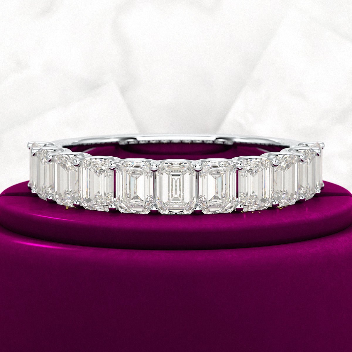 2 Carat Emerald Cut Diamond Narrowed Half Eternity Wedding Band - Evara Jewelry LLC