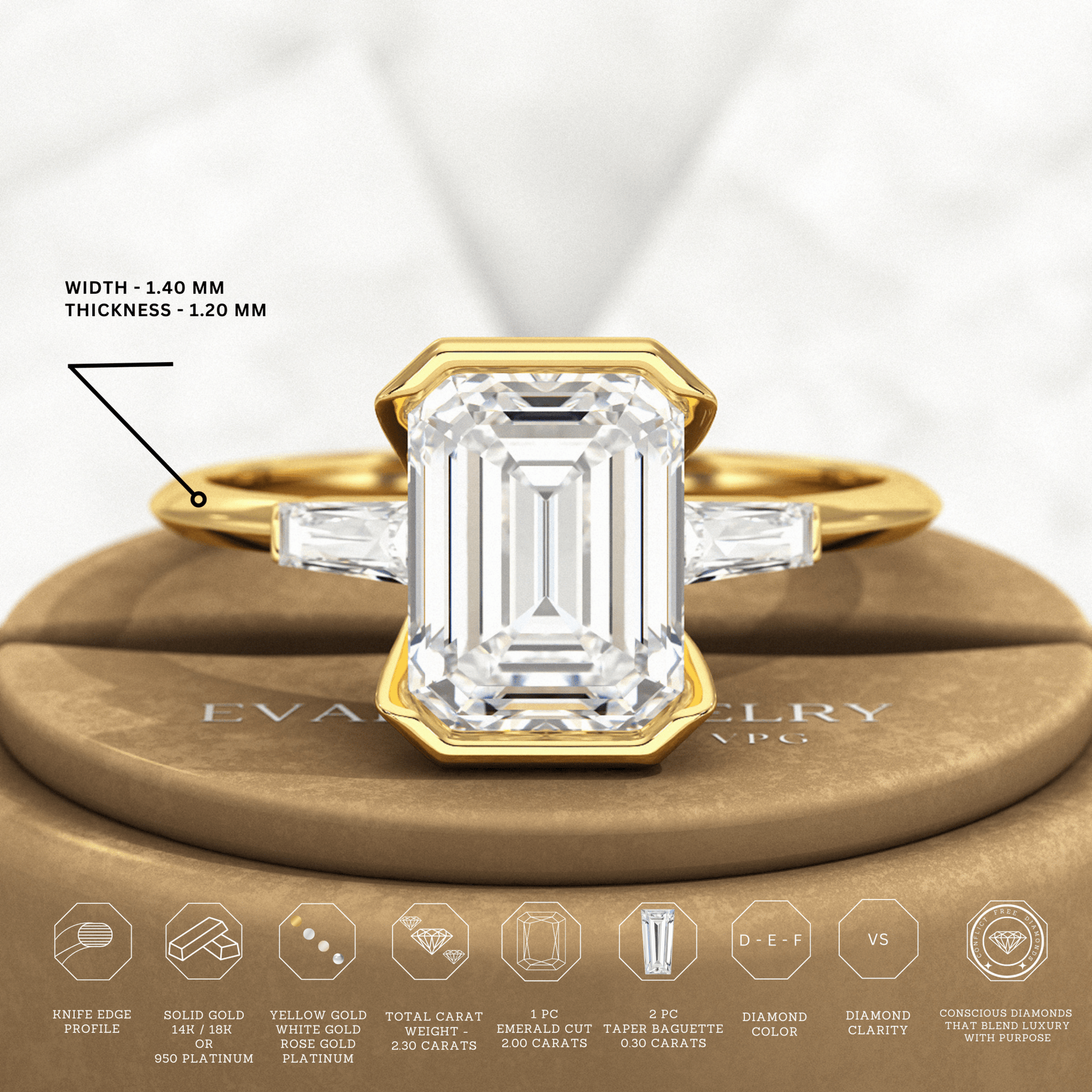 2 Carat Emerald Cut Lab Grown Diamond Anniversary Ring - Evara Jewelry LLC