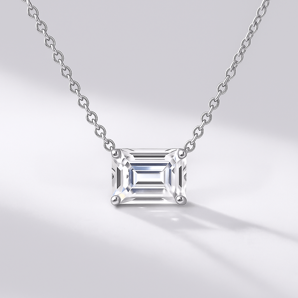 2 Carat Emerald Cut Solitaire Necklace - Evara Jewelry LLC