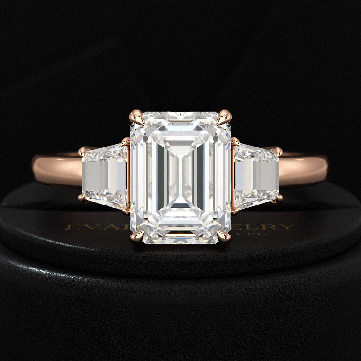 2 Carat Emerald Cut & Trapezoid Three Stone Engagement Ring - Evara Jewelry LLC