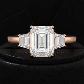 2 Carat Emerald Cut & Trapezoid Three Stone Engagement Ring - Evara Jewelry LLC