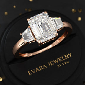 2 Carat Emerald Cut & Trapezoid Three Stone Engagement Ring - Evara Jewelry LLC
