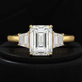 2 Carat Emerald Cut & Trapezoid Three Stone Engagement Ring - Evara Jewelry LLC