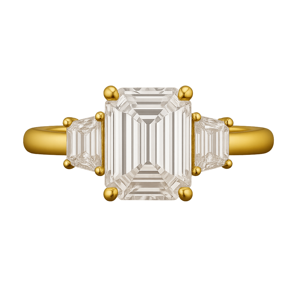 2 Carat Emerald Cut & Trapezoid Three Stone Engagement Ring - Evara Jewelry LLC