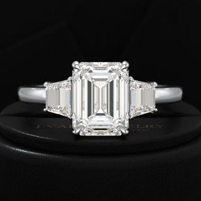 2 Carat Emerald Cut & Trapezoid Three Stone Engagement Ring - Evara Jewelry LLC
