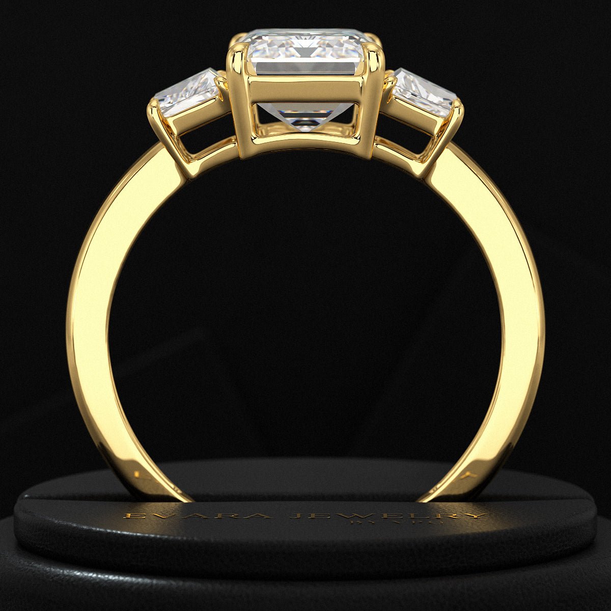 2 Carat Emerald Cut & Trapezoid Three Stone Engagement Ring - Evara Jewelry LLC