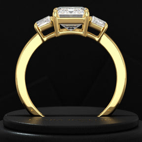 2 Carat Emerald Cut & Trapezoid Three Stone Engagement Ring - Evara Jewelry LLC