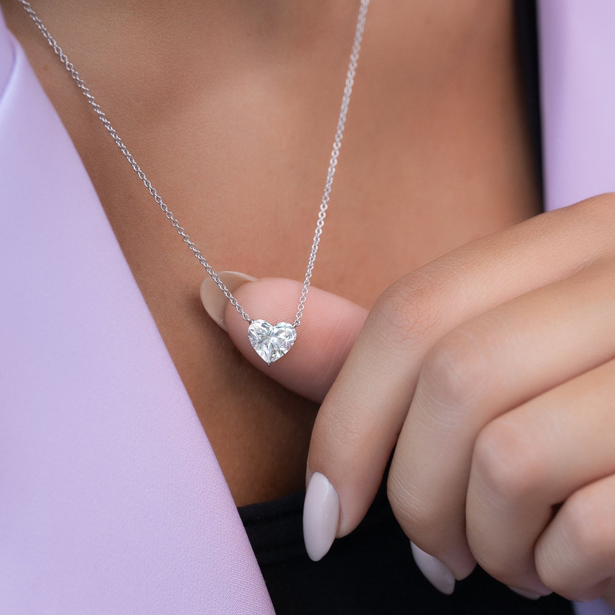 2 Carat Heart Diamond Prong Set Pendant Necklace for Women - Evara Jewelry LLC