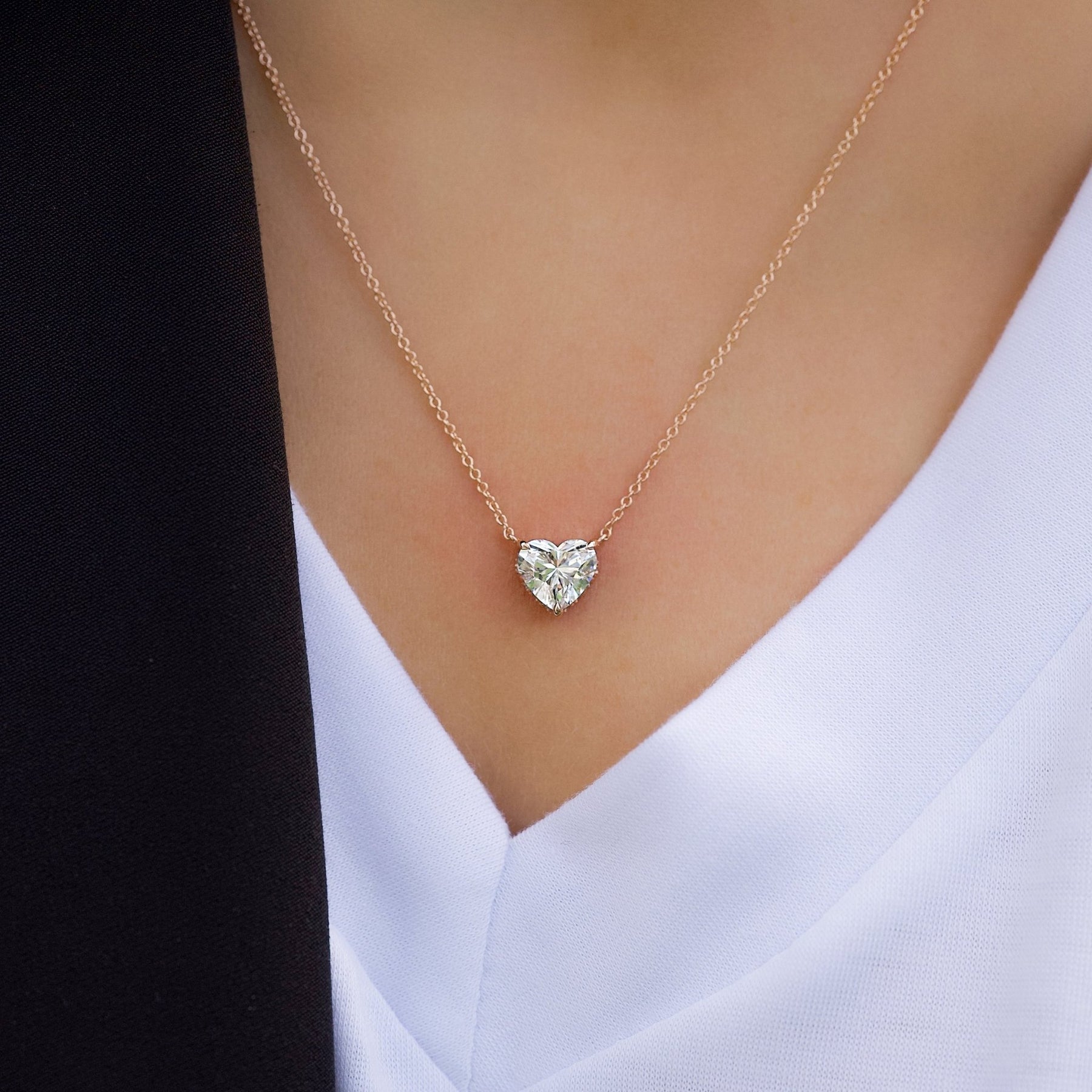 2 Carat Heart Hidden Halo Diamond Solitaire Pendant Necklace - Evara Jewelry LLC