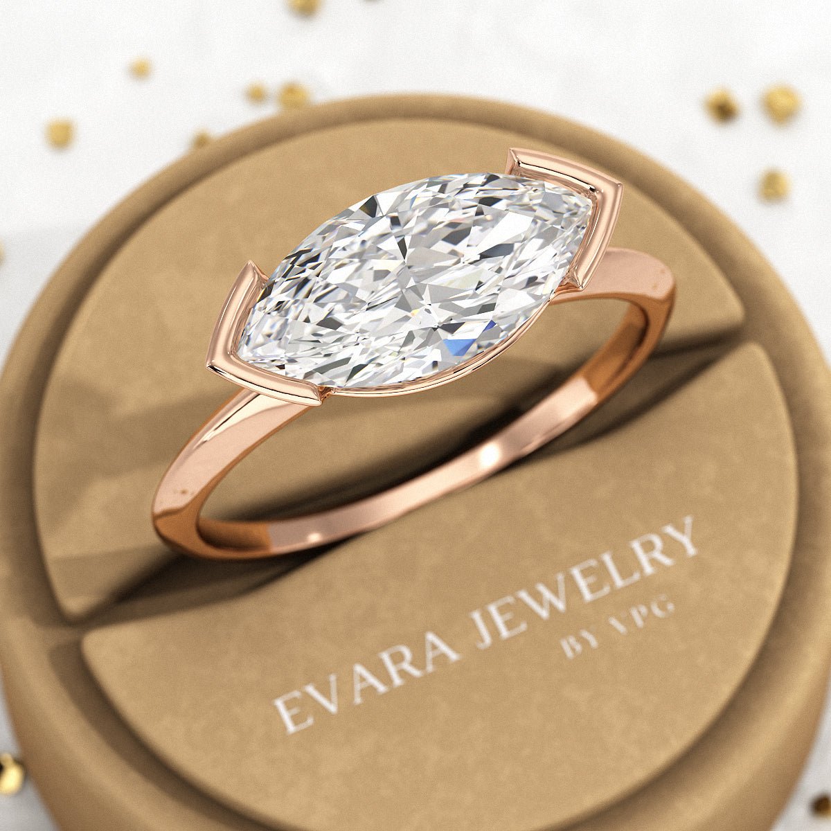 2 Carat Marquise Cut East West Diamond Proposal Ring - Evara Jewelry LLC
