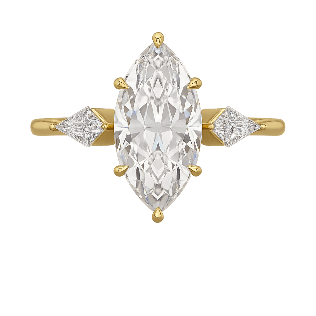2 Carat Marquise Cut Lab Grown Diamond Three Stone Engagement Ring with Kite Accent Stone - Evara Jewelry LLC