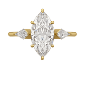 2 Carat Marquise Cut Lab Grown Diamond Three Stone Engagement Ring with Kite Accent Stone - Evara Jewelry LLC