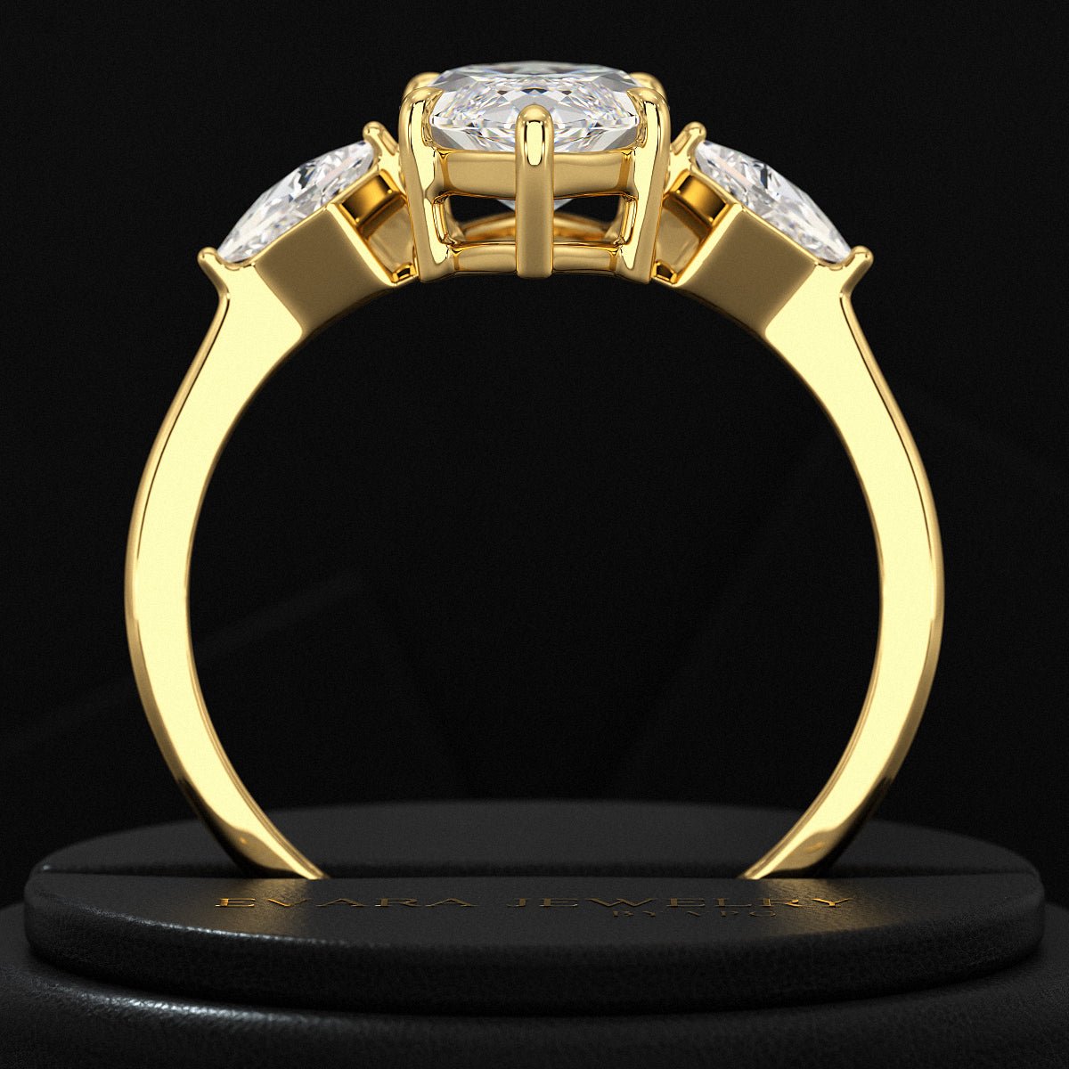 2 Carat Marquise Cut Lab Grown Diamond Three Stone Engagement Ring with Kite Accent Stone - Evara Jewelry LLC