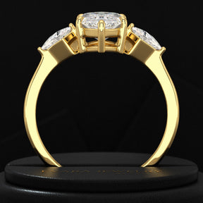 2 Carat Marquise Cut Lab Grown Diamond Three Stone Engagement Ring with Kite Accent Stone - Evara Jewelry LLC