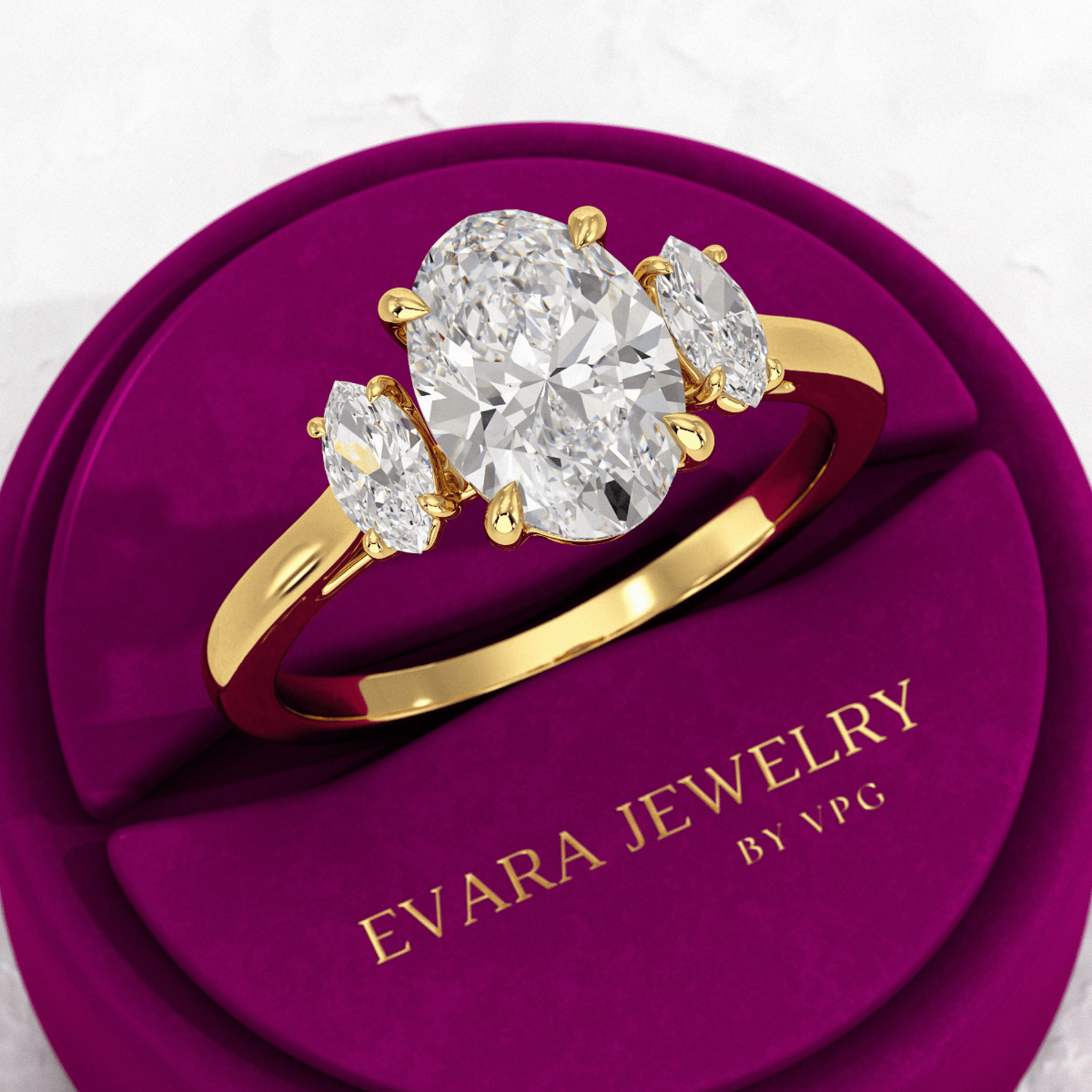 2 Carat Oval Cut Art Deco Engagement Ring - Evara Jewelry LLC