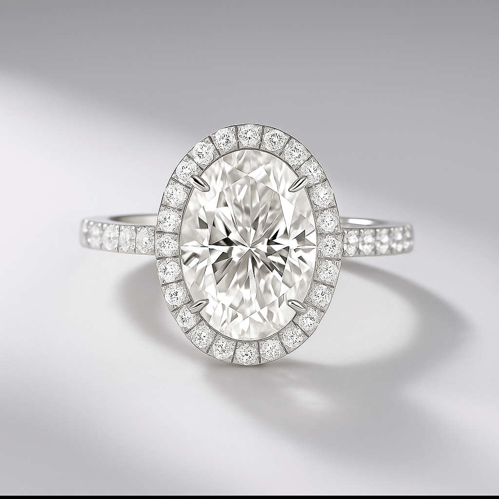 2 Carat Oval Cut Classic Halo Engagement Ring - Evara Jewelry LLC