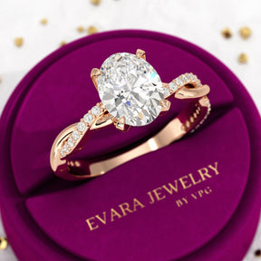 2 Carat Oval Diamond Nature Inspired Minimalist Engagement Ring - Evara Jewelry LLC