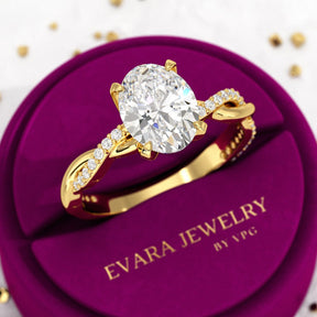 2 Carat Oval Diamond Nature Inspired Minimalist Engagement Ring - Evara Jewelry LLC