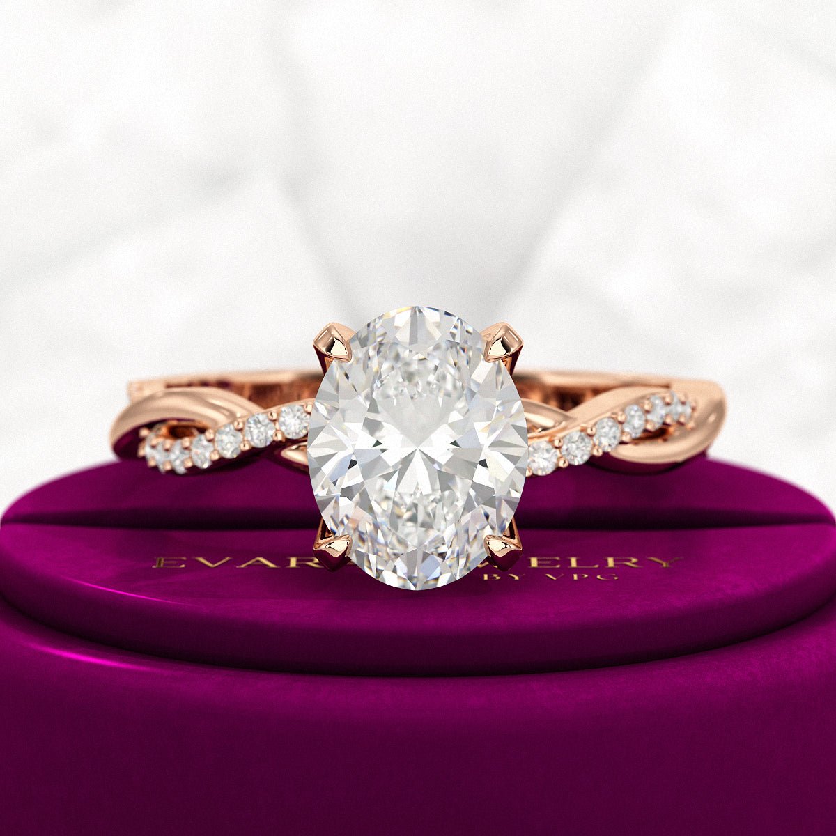 2 Carat Oval Diamond Nature Inspired Minimalist Engagement Ring - Evara Jewelry LLC