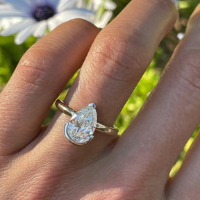 2 Carat Pear Cut Diamond Half Bezel Set Solitaire Engagement Ring - Evara Jewelry LLC
