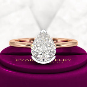 2 Carat Pear Cut Diamond Half Bezel Set Solitaire Engagement Ring - Evara Jewelry LLC