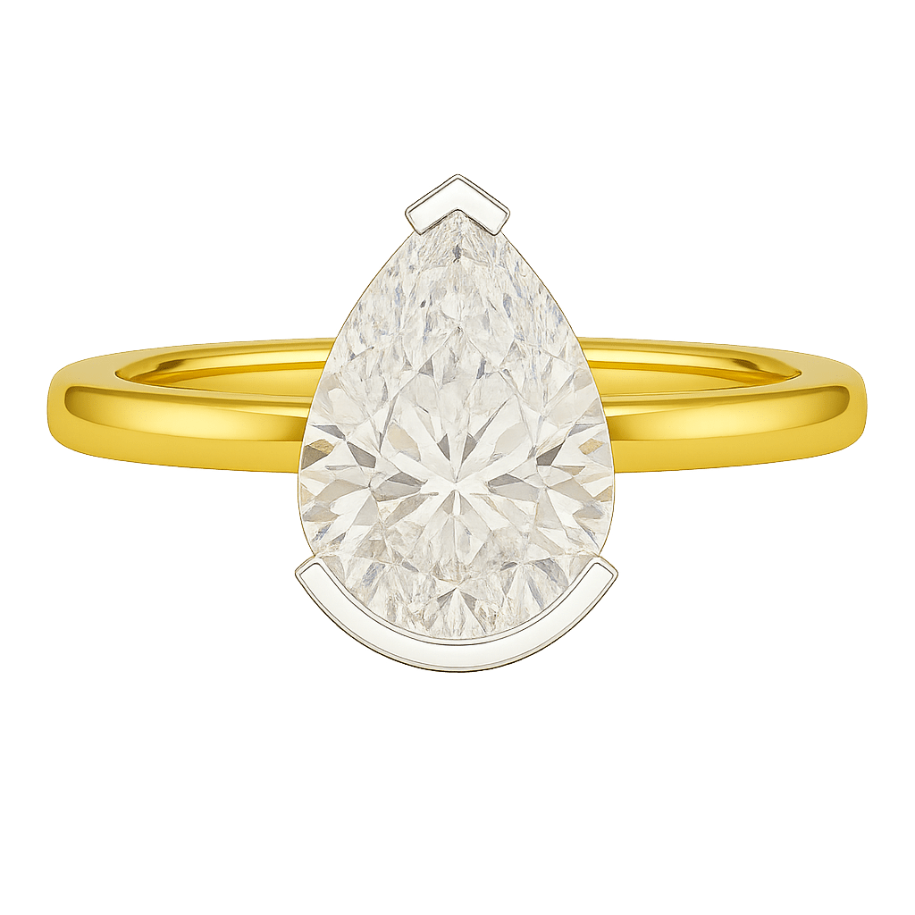 2 Carat Pear Cut Diamond Half Bezel Set Solitaire Engagement Ring - Evara Jewelry LLC