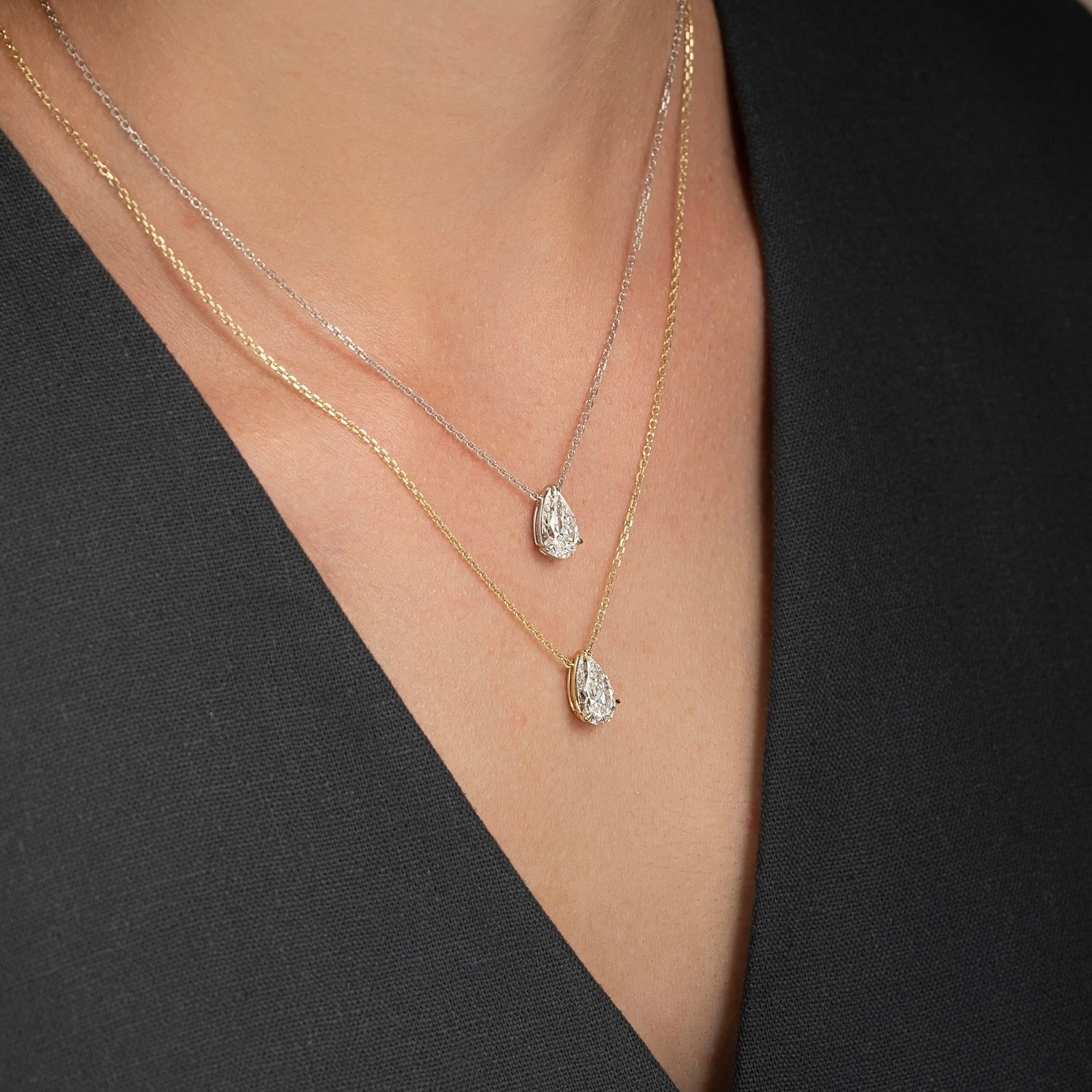 2 Carat Pear Cut Diamond Solitaire Pendant Necklace for Women - Evara Jewelry LLC