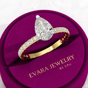 2 Carat Pear Cut Hidden Halo Pave Band Engagement Ring - Evara Jewelry LLC