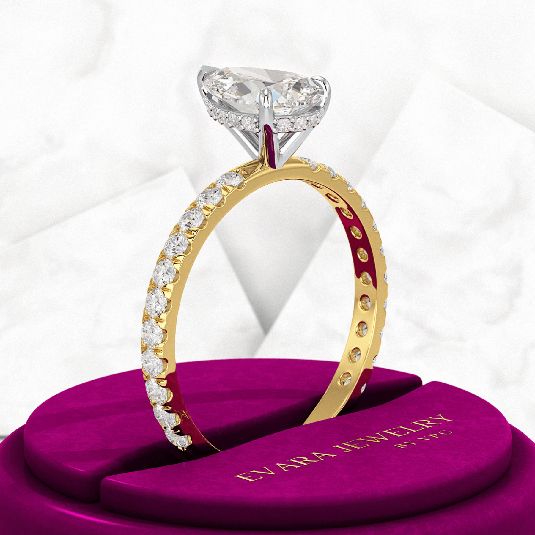 2 Carat Pear Cut Hidden Halo Pave Band Engagement Ring - Evara Jewelry LLC