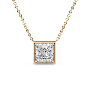 2 Carat Princess Cut Diamond Pendant Necklace in Bezel Setting - Evara Jewelry LLC