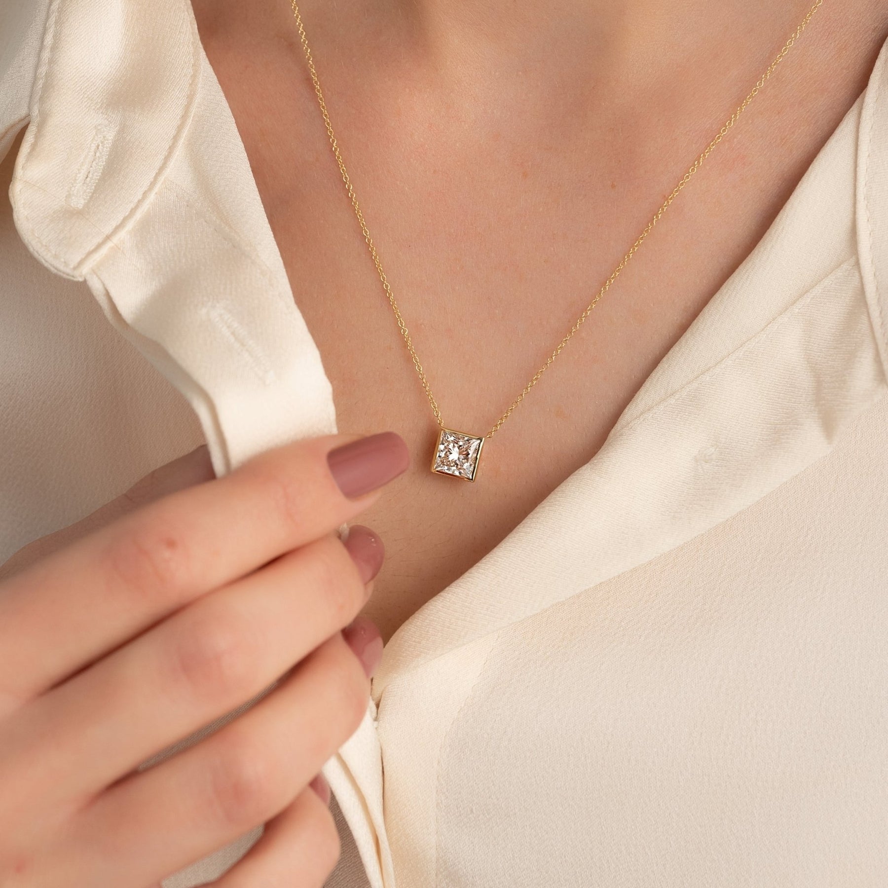 2 Carat Princess Cut Diamond Pendant Necklace in Bezel Setting - Evara Jewelry LLC