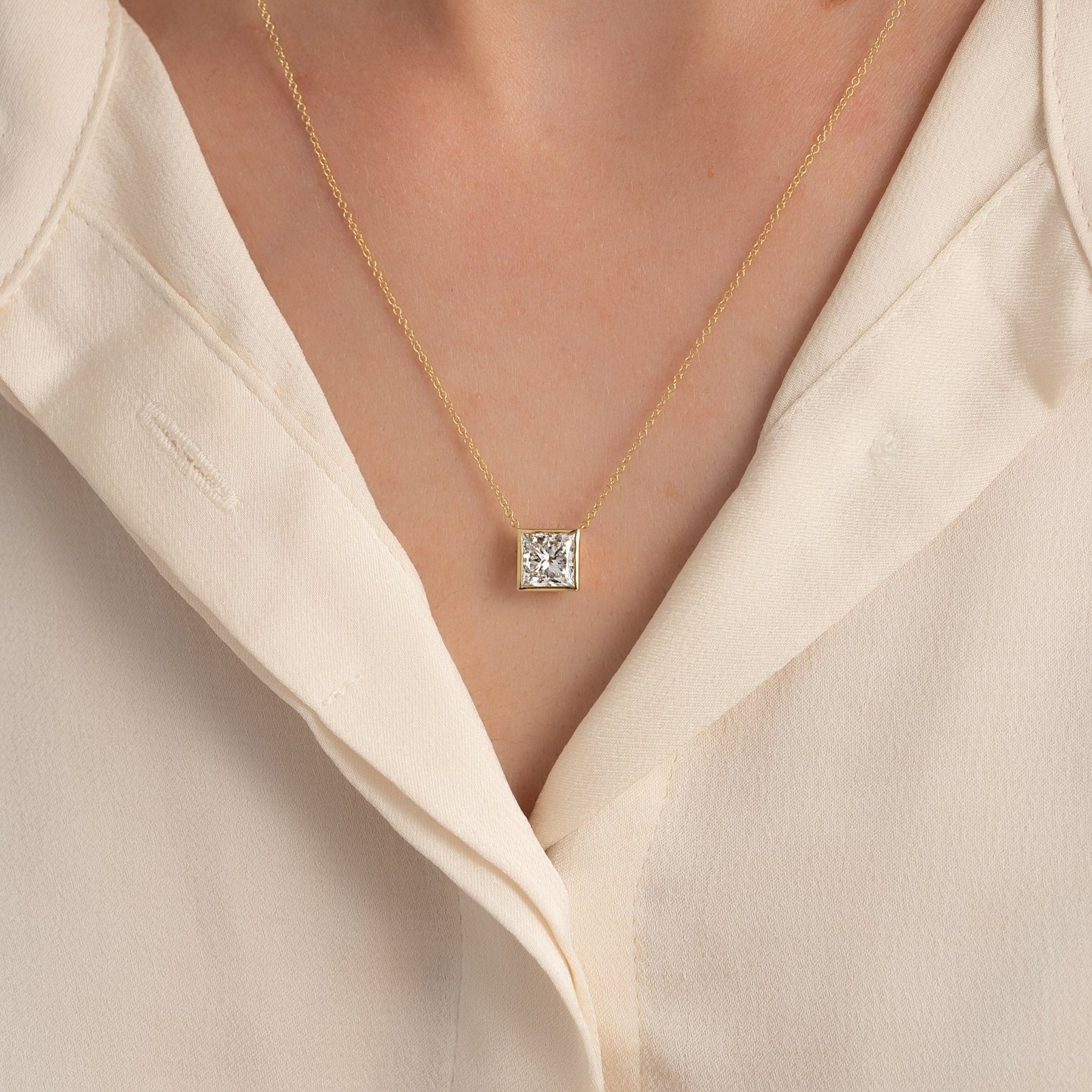2 Carat Princess Cut Diamond Pendant Necklace in Bezel Setting - Evara Jewelry LLC