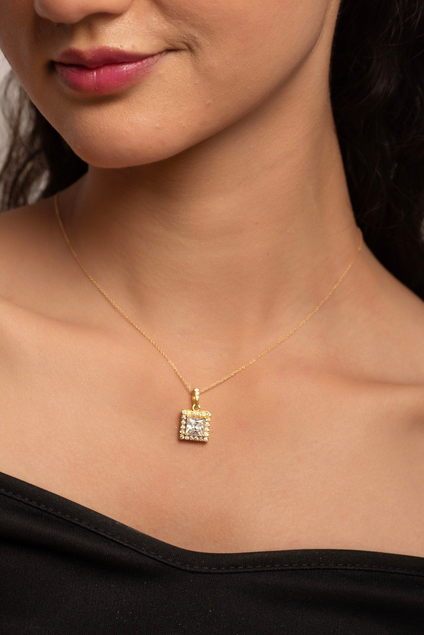 2 Carat Princess Cut Halo Diamond Pendant - Evara Jewelry LLC