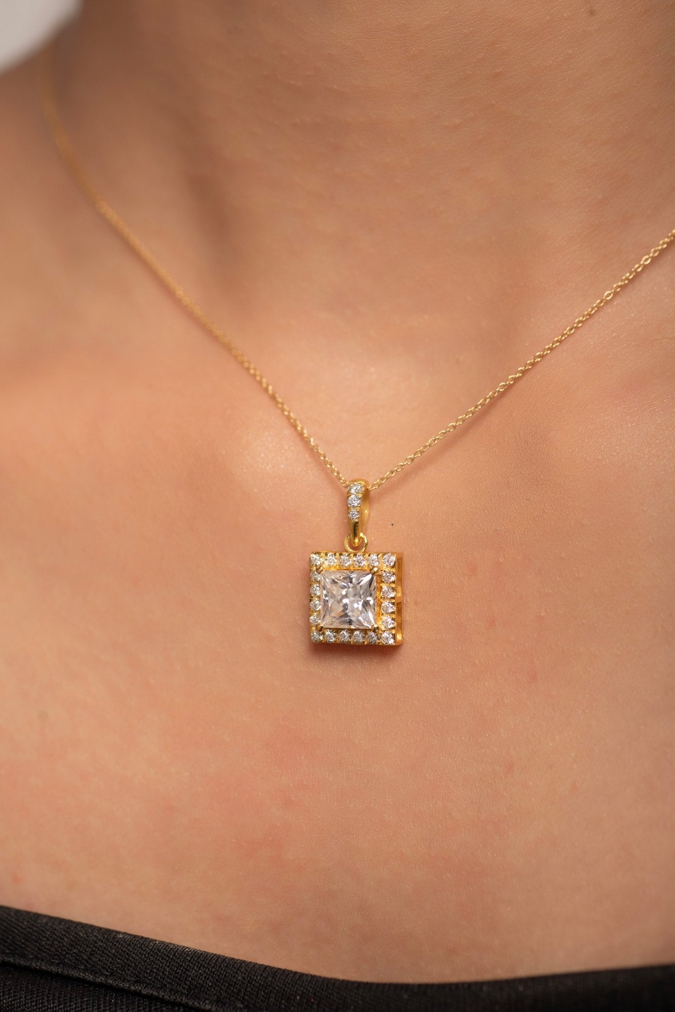2 Carat Princess Cut Halo Diamond Pendant - Evara Jewelry LLC