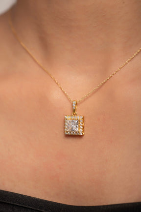 2 Carat Princess Cut Halo Diamond Pendant - Evara Jewelry LLC