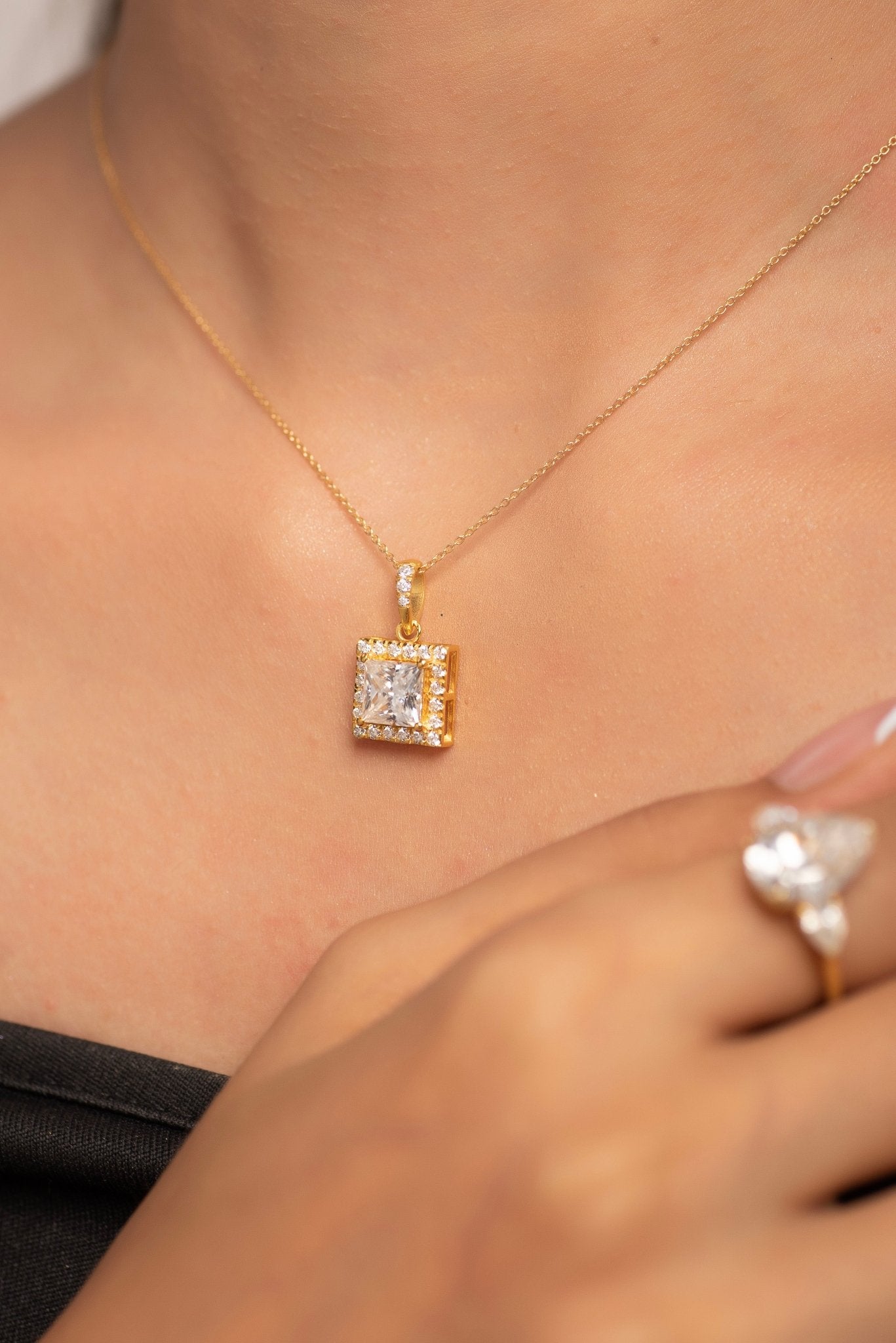 2 Carat Princess Cut Halo Diamond Pendant - Evara Jewelry LLC