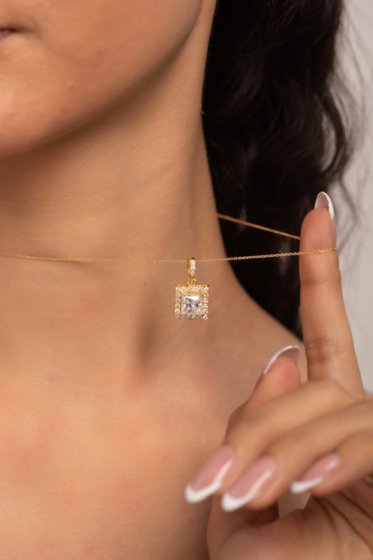 2 Carat Princess Cut Halo Diamond Pendant - Evara Jewelry LLC